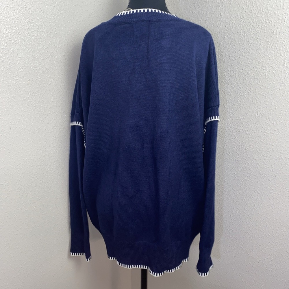 Darong‎ Loose Sweater Women's Large Navy Blue Fall Fashion Trendy Long Sleeve